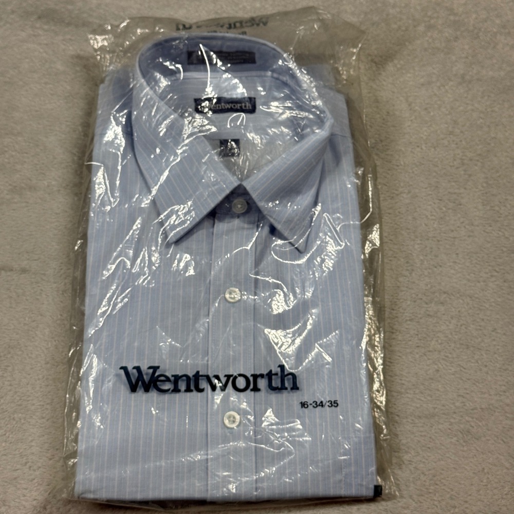 Wentworth Dress Shirt Mens 16 34/35 Blue Pinstripe Regular Fit Montgomery Ward